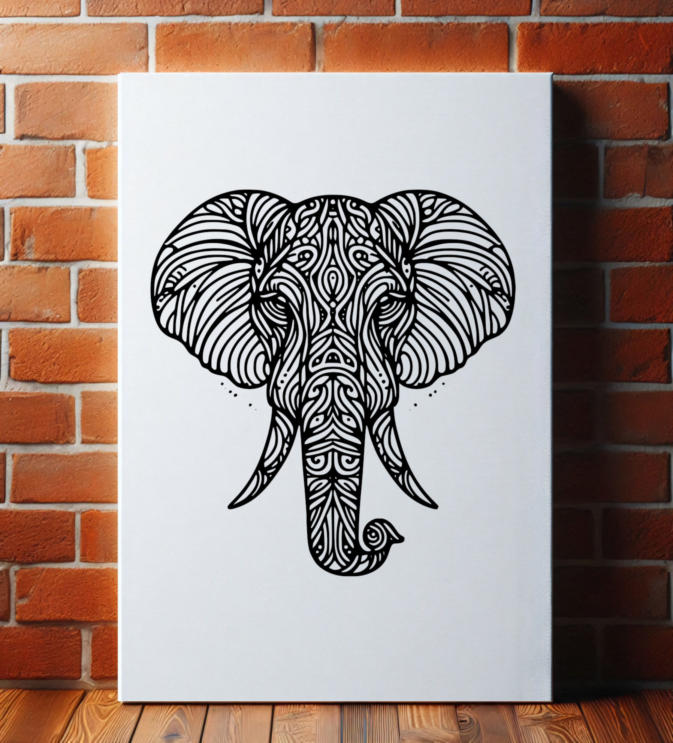 Modern Elephant White Canvas – Brick Wall