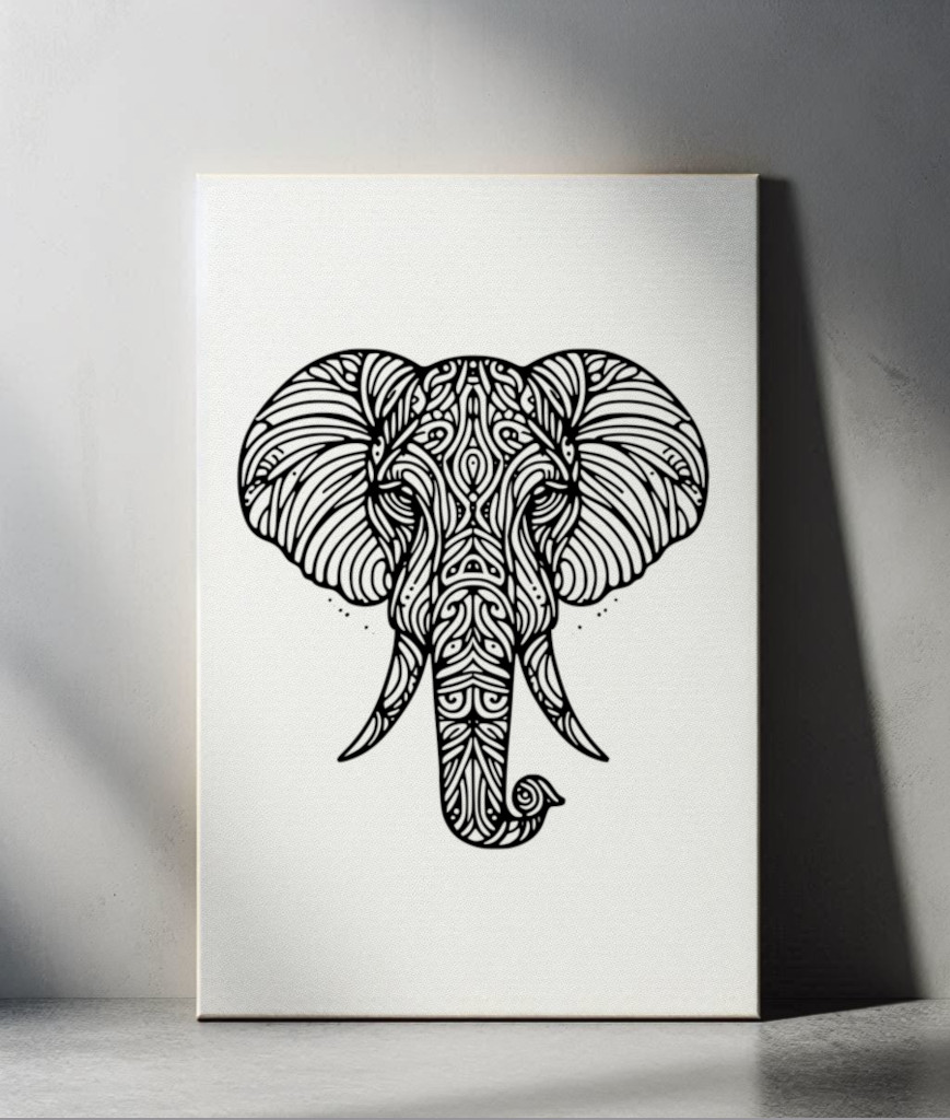 Modern Elephant White Canvas - On Floor