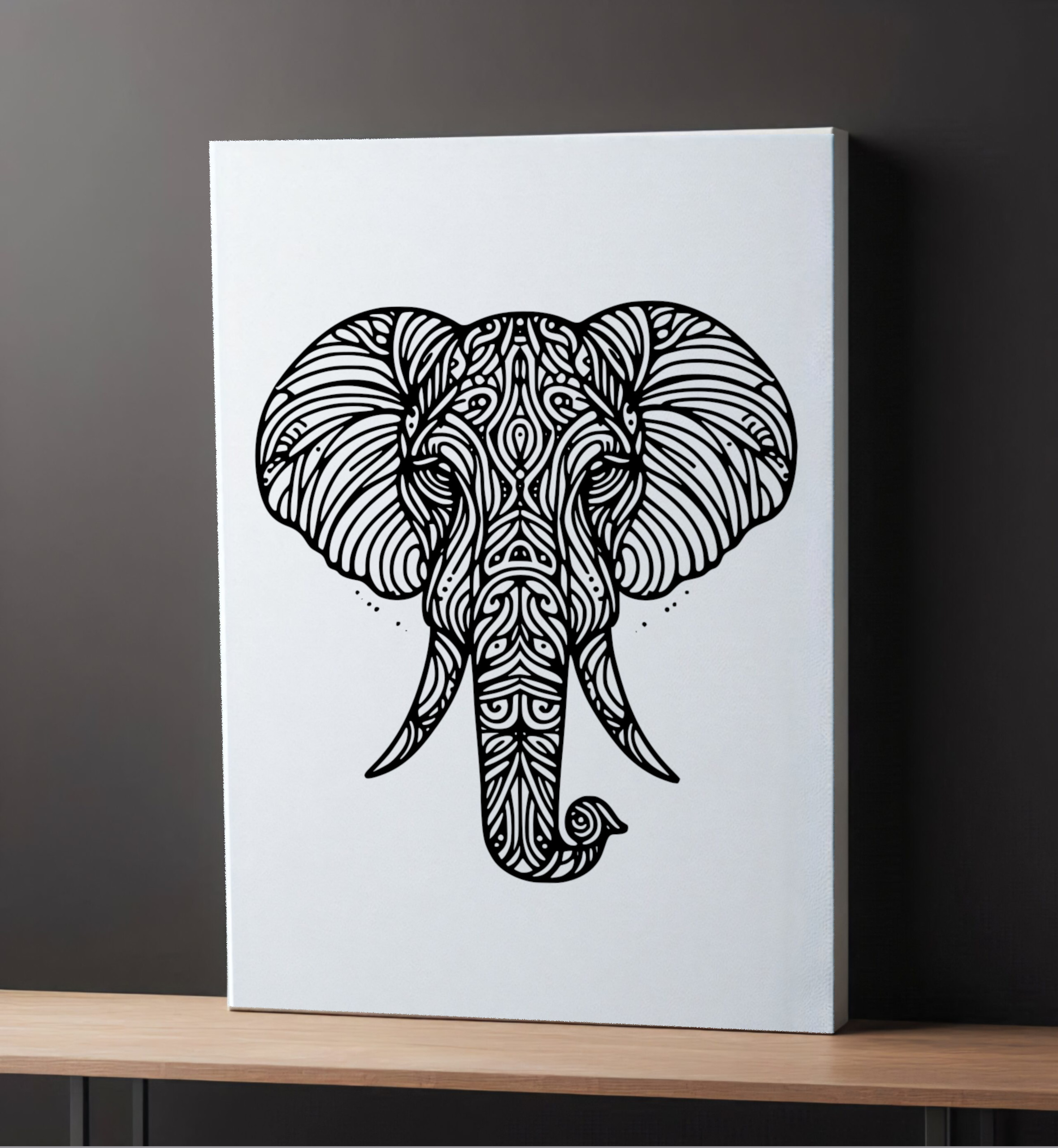 Modern Elephant White Canvas - On Table