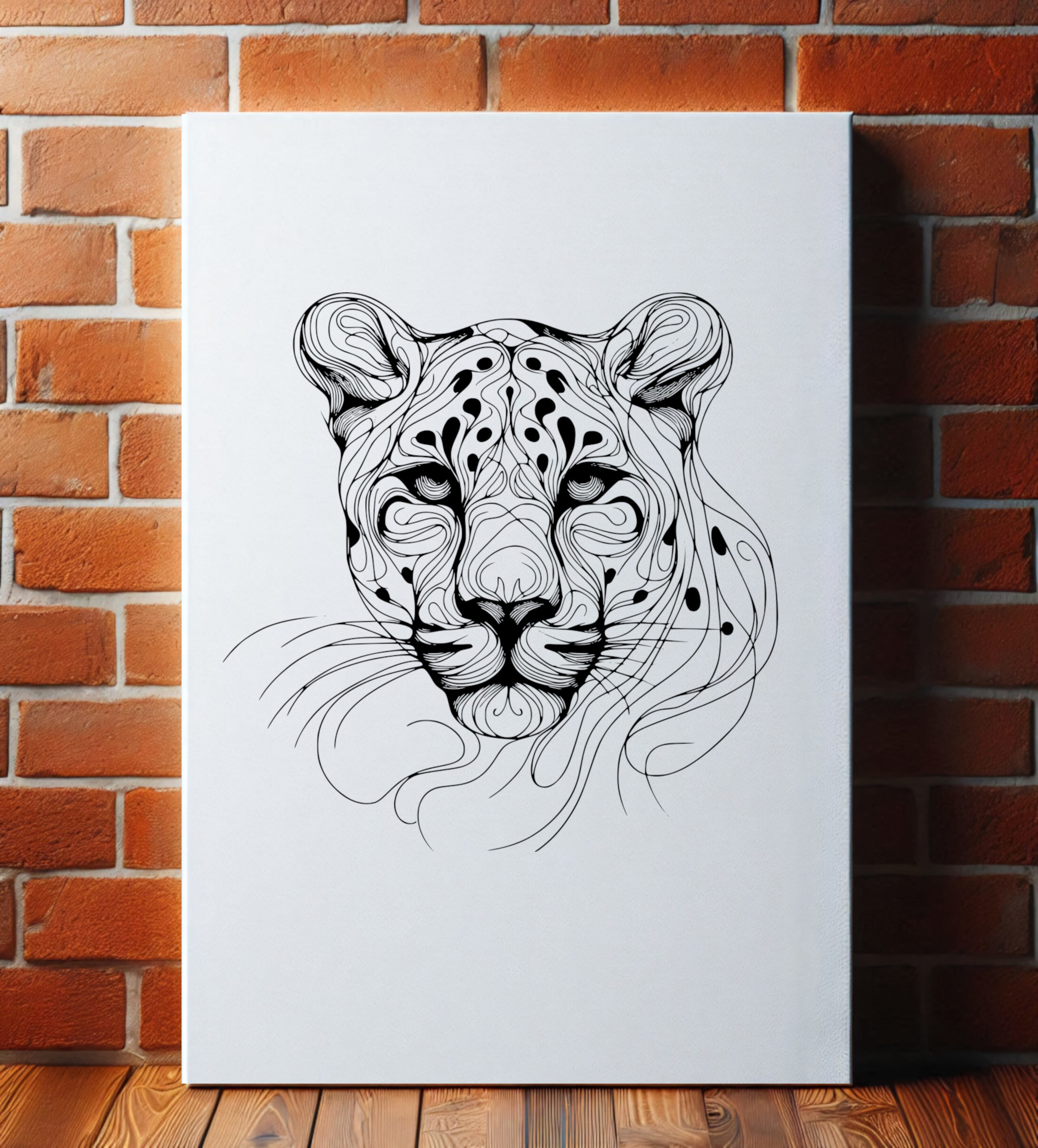 Modern Leopard White Canvas - Brick Wall