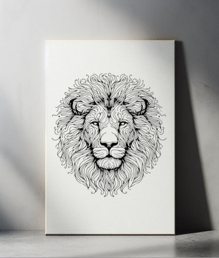 Modern Lion White Canvas - On Floor
