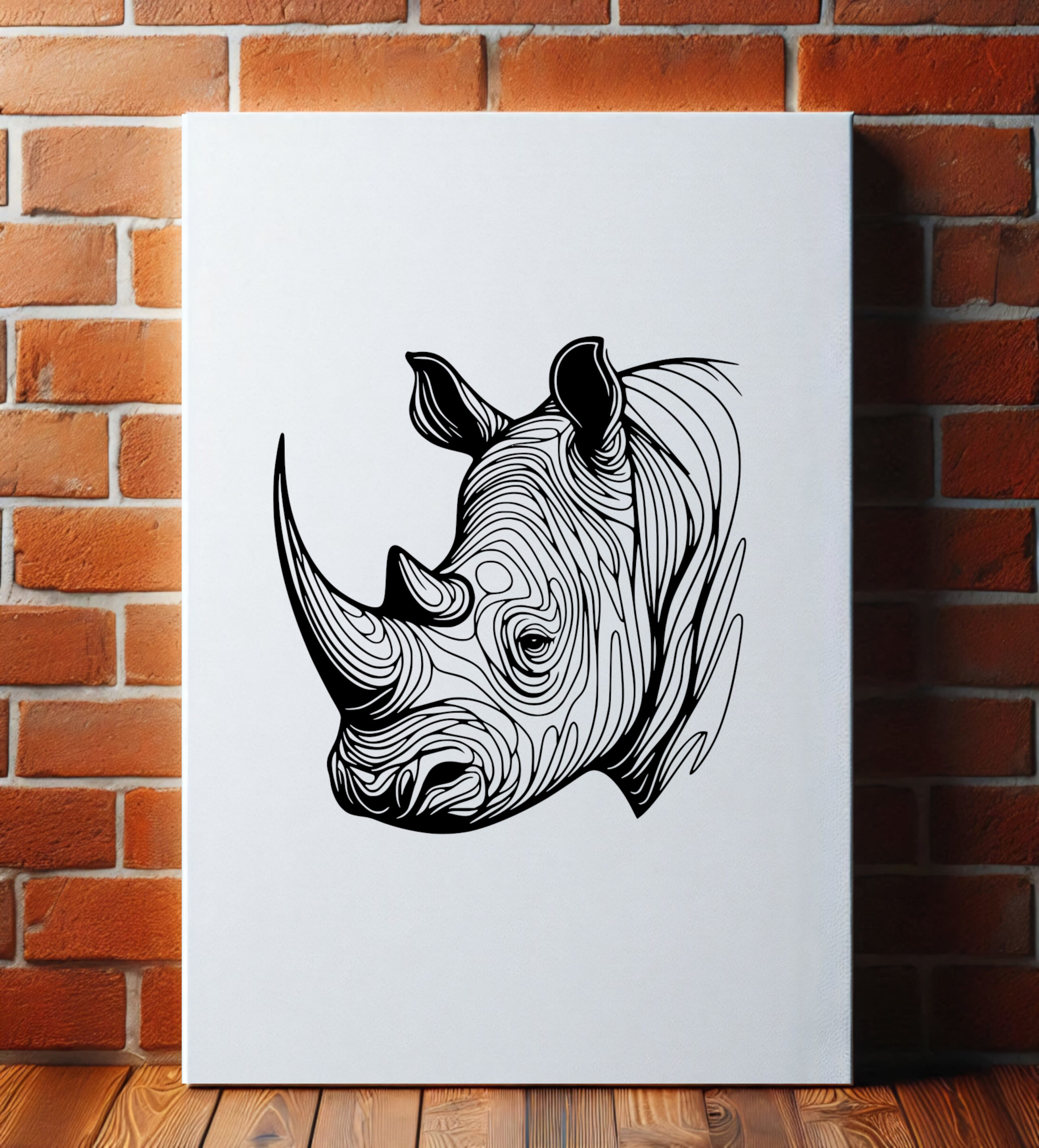 Modern Rhino White Canvas - Brick Wall