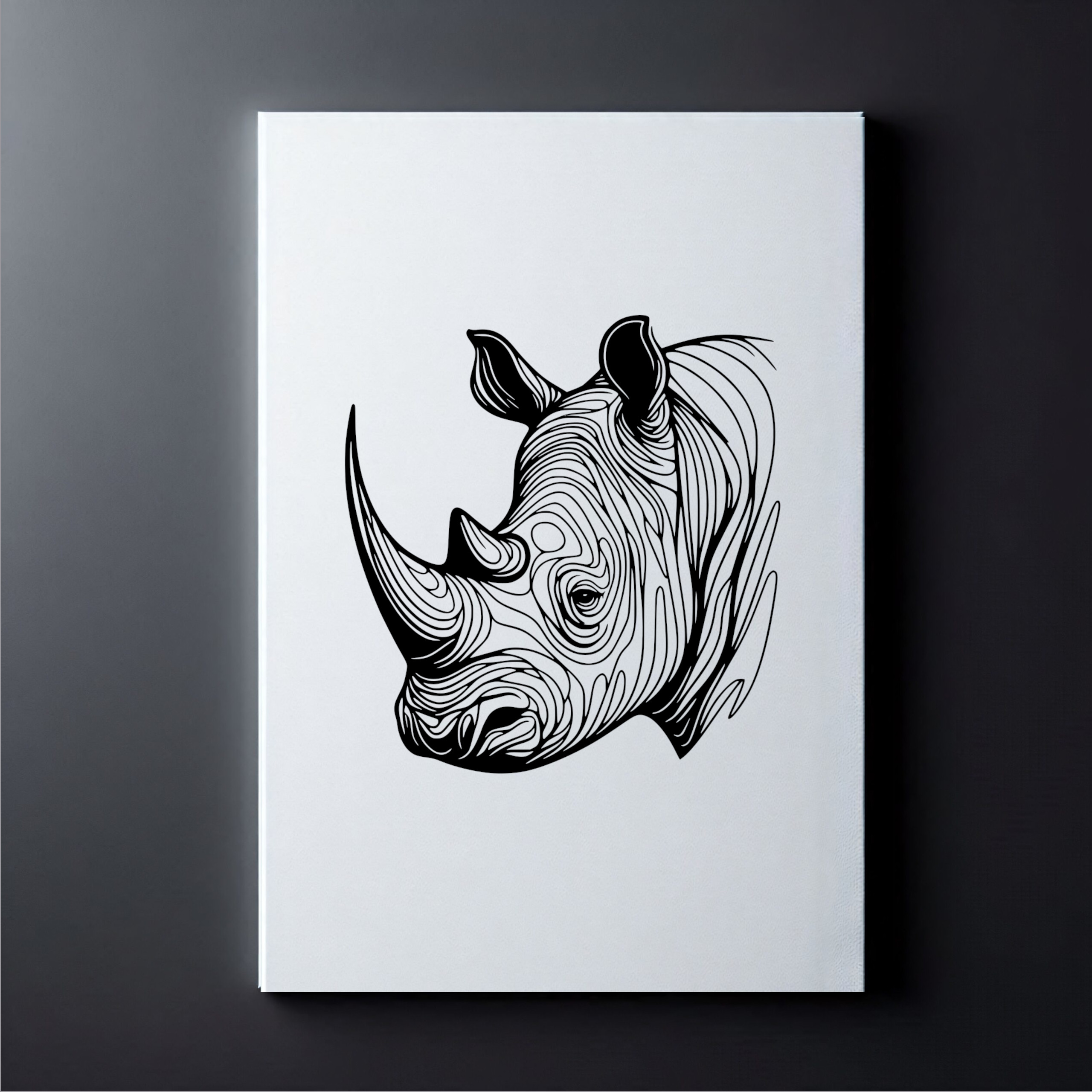Modern Rhino White Canvas - Dark Wall