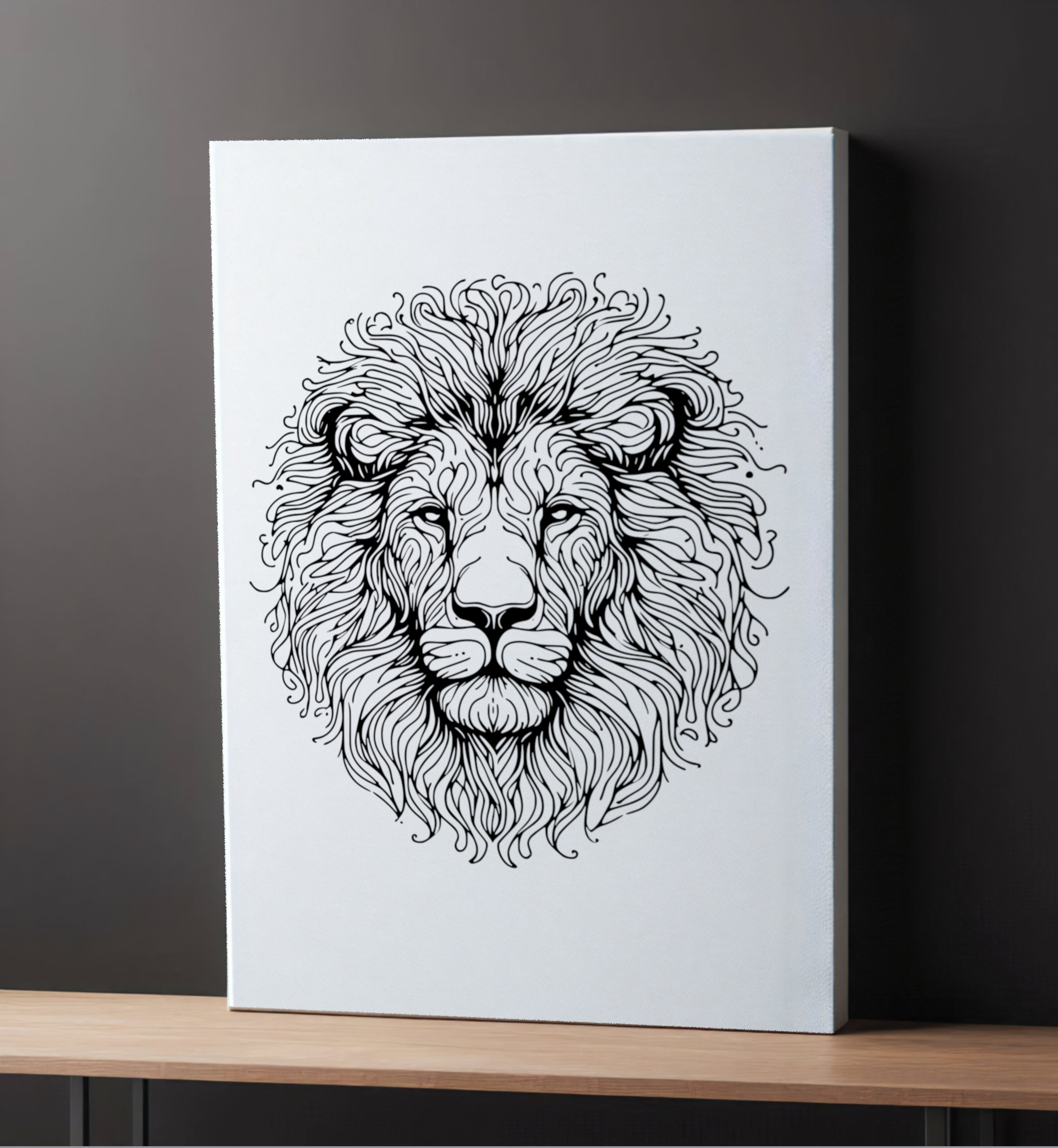 Modern Lion White Canvas On Table