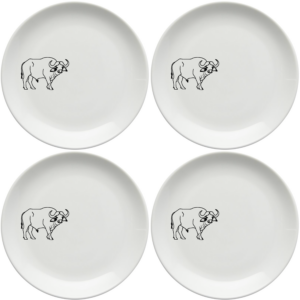 South African Buffalo ceramic plate set with distinctive design.