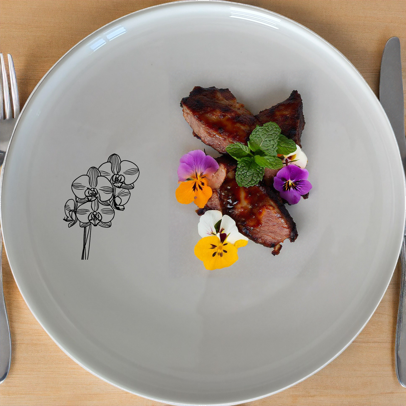 The Orchid Dinner Plate set adds a touch of nature to your table setting with delicate floral designs.