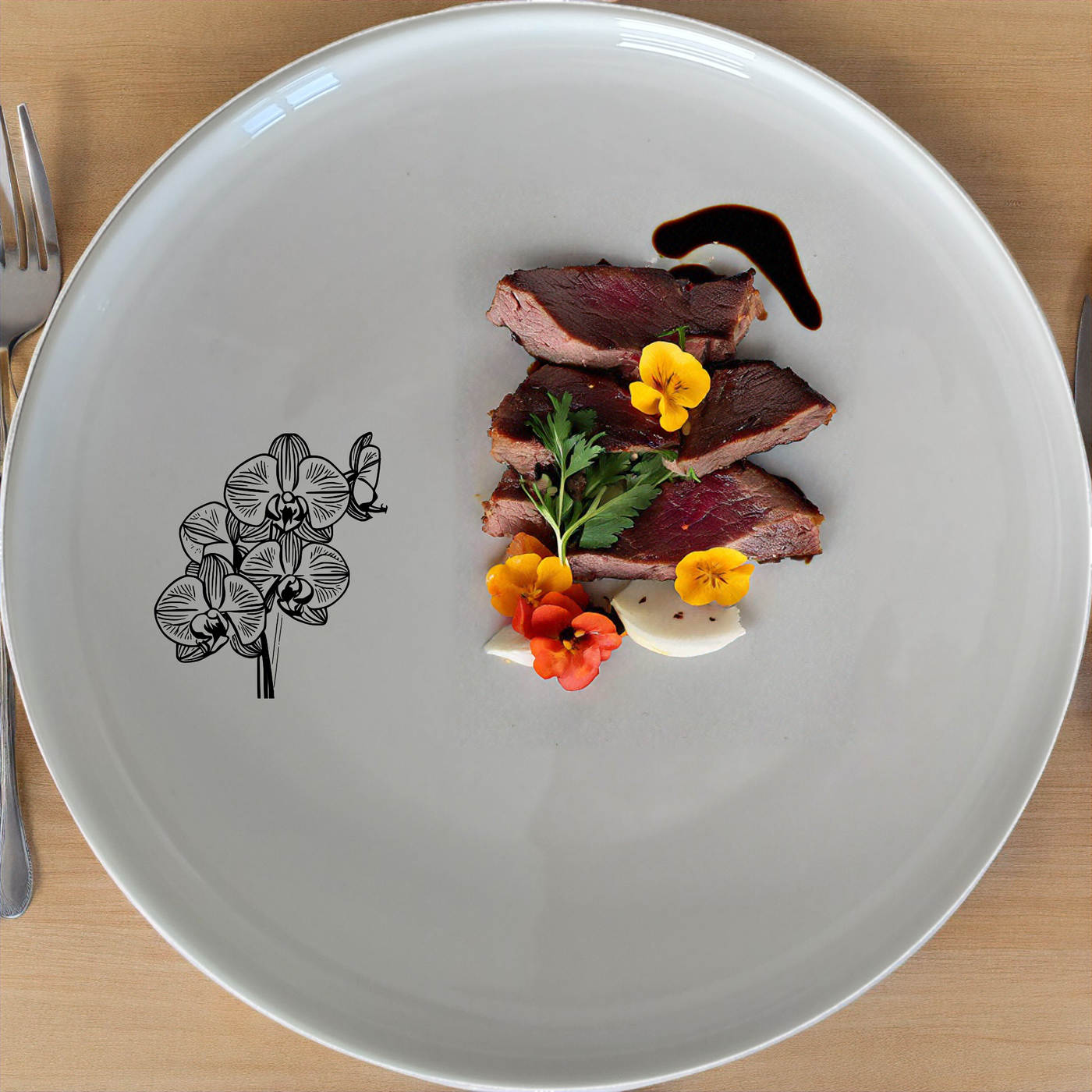 The Orchid Dinner Plate set brings a touch of nature to your dining table with its delicate floral design.