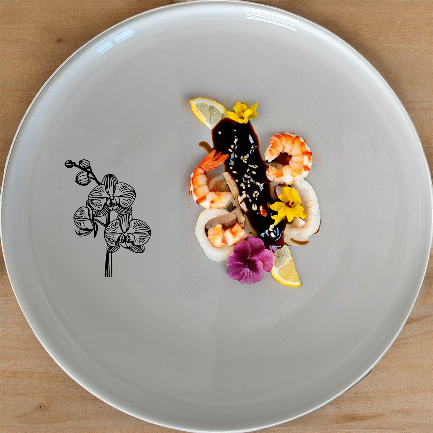 The Orchid Dinner Plate set features a delicate laser-etched orchid design on a pristine white ceramic surface, perfect for elevating any dining experience.