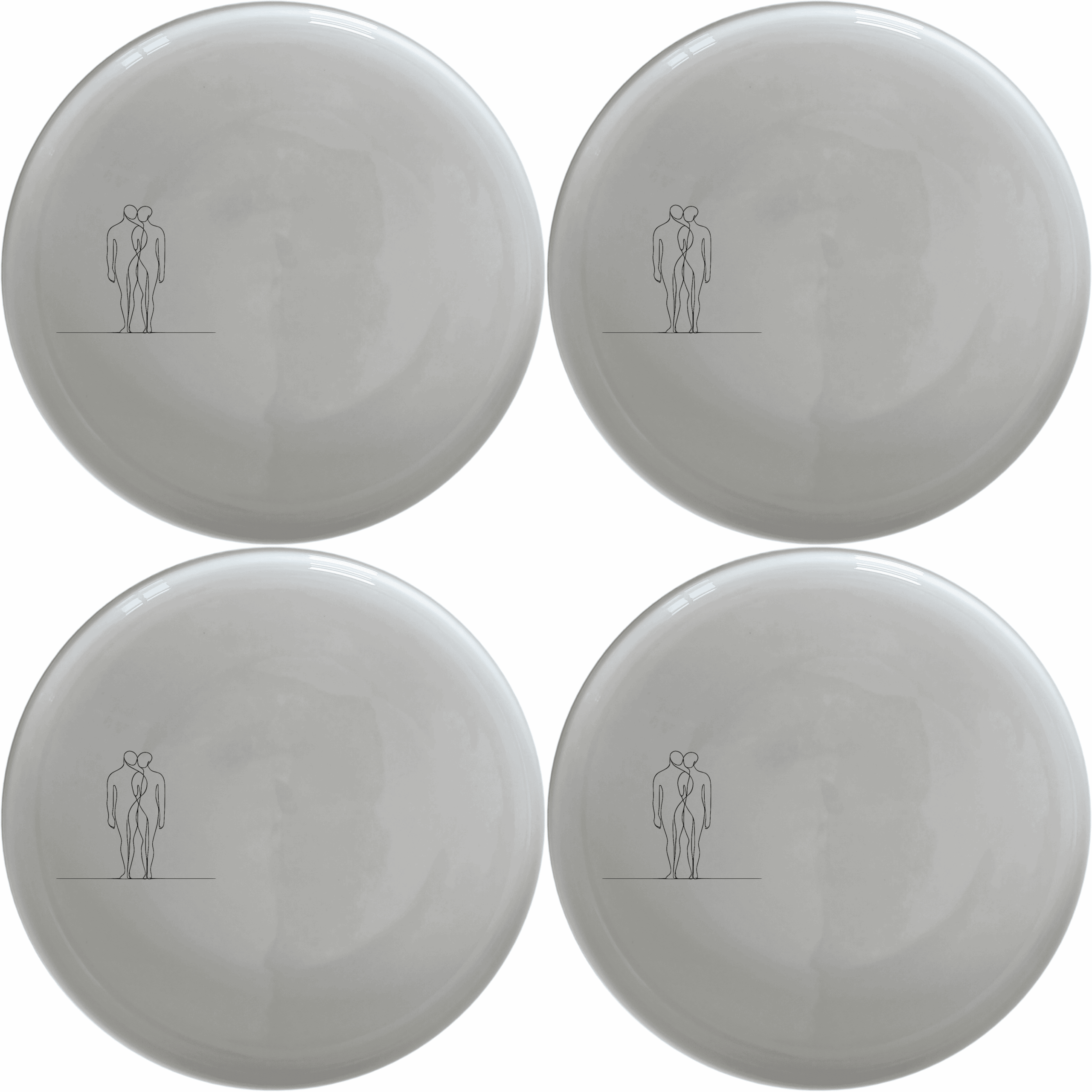 Elongated Human Figures Dinner Plate Set of 4 - Range 2 is a modern, artistic dinnerware set that adds a touch of contemporary design to any dining table.