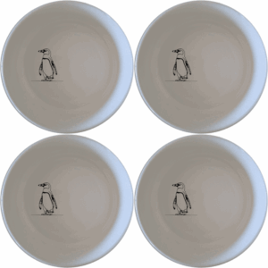 The African Penguin Silhouettes Bowl Set of 4 features elegant penguin silhouettes on white ceramic bowls, perfect for adding a touch of nature to your dining experience.