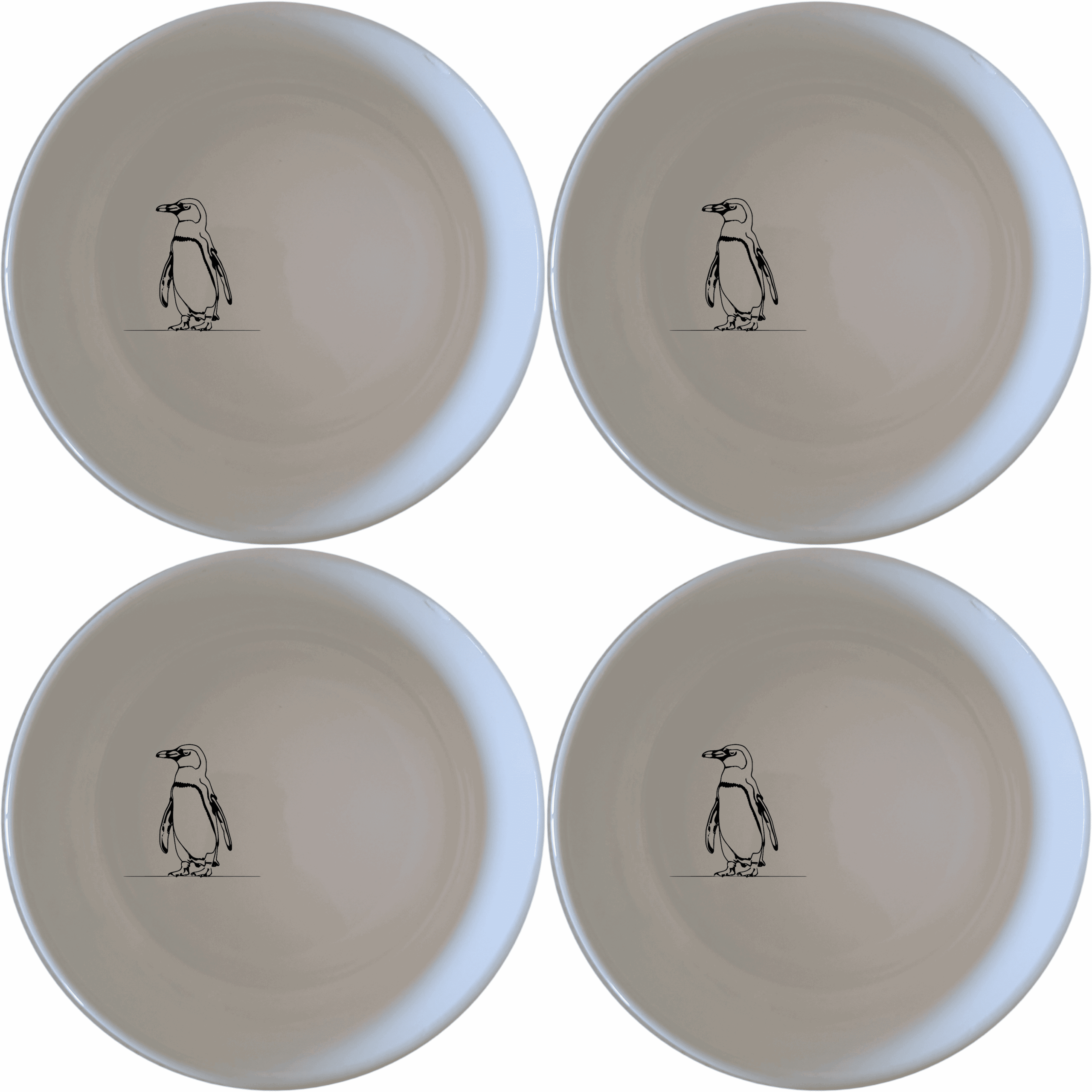 The African Penguin Silhouettes Bowl Set of 4 features elegant penguin silhouettes on white ceramic bowls, perfect for adding a touch of nature to your dining experience.