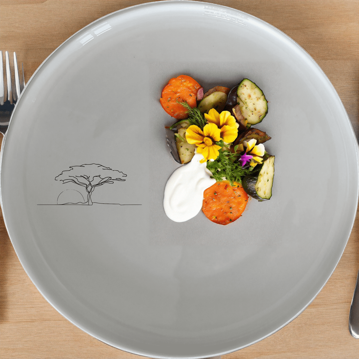 African Sunset Savanna Side Plate Set of 4 features a serene sunset scene with an acacia tree, perfect for adding a touch of nature to your dining table.