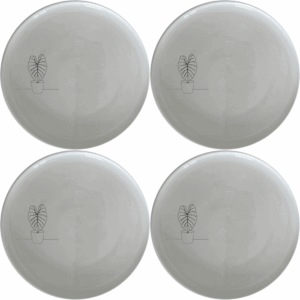 The Alocasia Zebrina Side Plate Set of 4 adds a touch of modern elegance to your dining table with its minimalist design and subtle botanical motif.