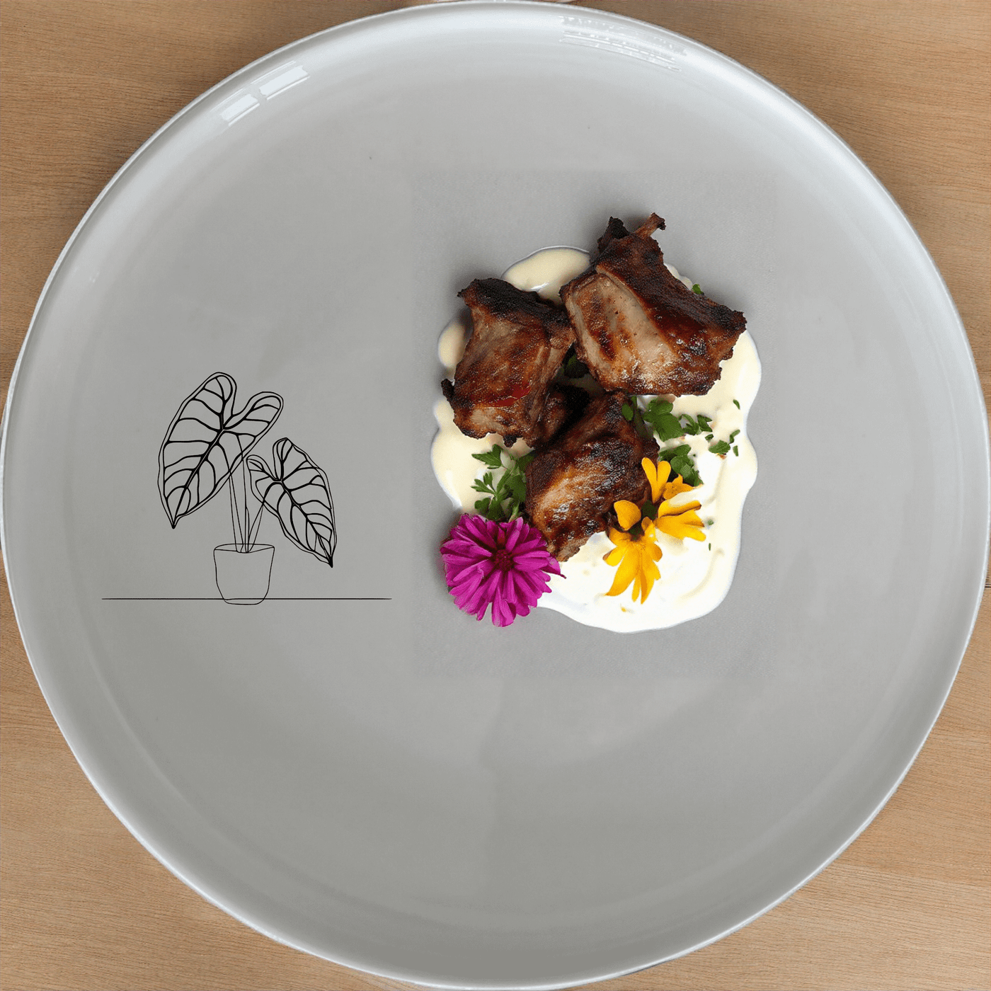 Alocasia Zebrina Side Plate Set of 4 adds a touch of nature to your dining table with its minimalist design and elegant plant motif.