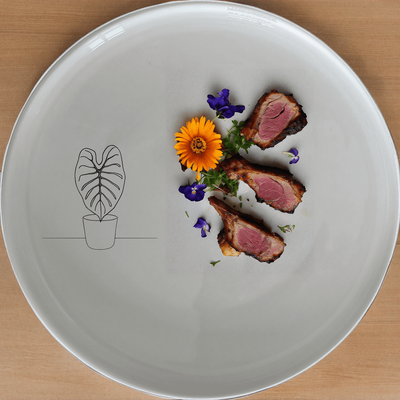 The Alocasia Zebrina Side Plate Set of 4 adds a touch of modern elegance to your dining table with its minimalist design and subtle botanical motif.