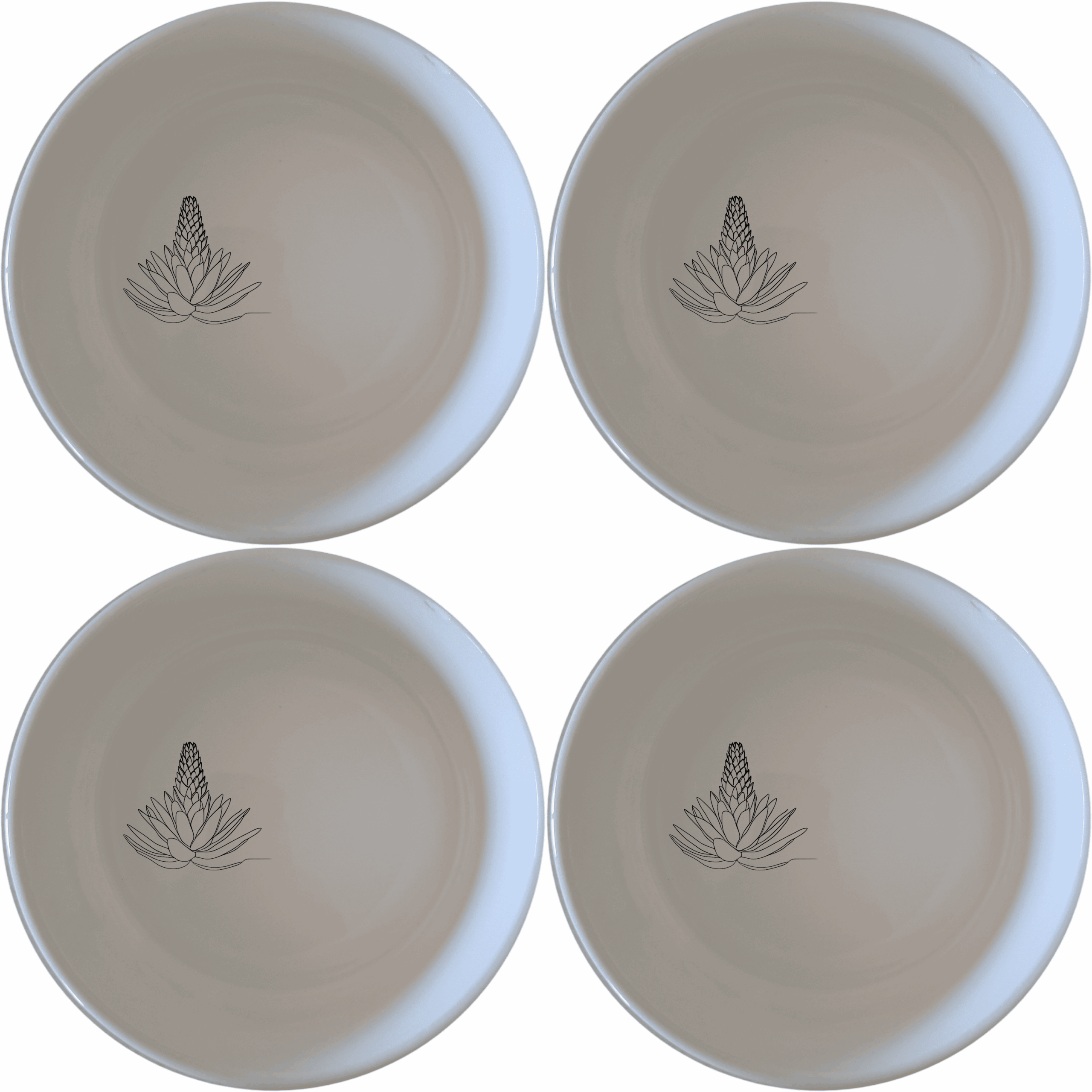 The Aloe Ferox Flower Spike Bowl Set of 4 features elegant botanical designs perfect for any dining occasion.