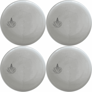 The Aloe Ferox Flower Spike Side Plate Set of 4 features a minimalist design with a delicate aloe flower illustration, perfect for modern dining.