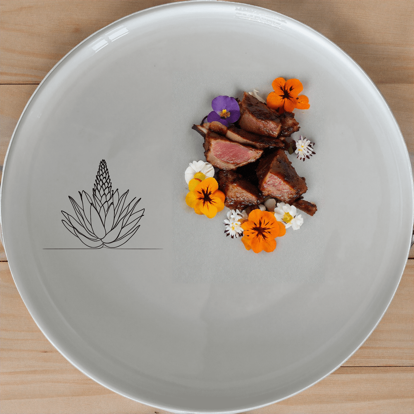 The Aloe Ferox Flower Spike Dinner Plate Set of 4 features a minimalist design with an elegant aloe flower illustration, perfect for modern dining.