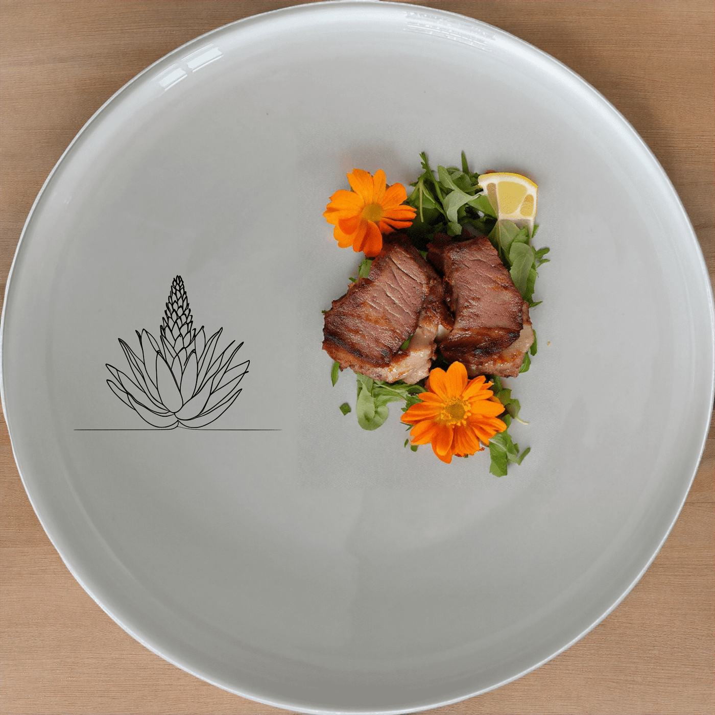The Aloe Ferox Flower Spike Side Plate Set of 4 features a minimalist design with a delicate aloe flower illustration, perfect for modern dining.