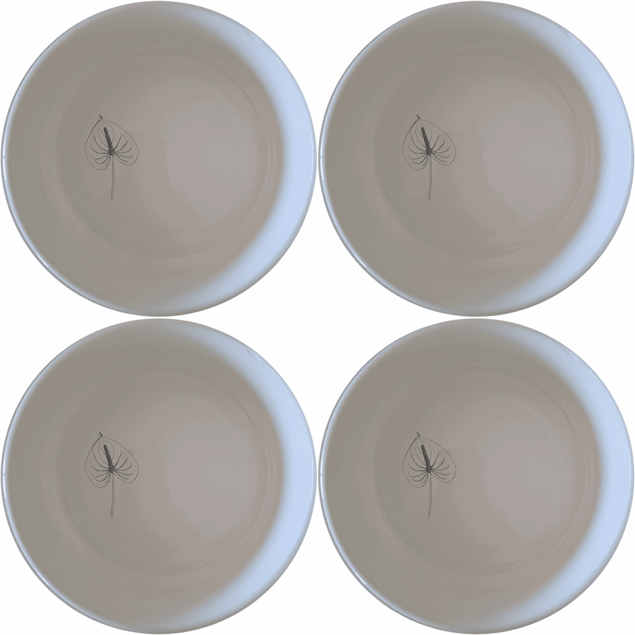 The Anthurium Clarinervium Bowl Set of 4 features a delicate botanical design, perfect for everyday use or special occasions.