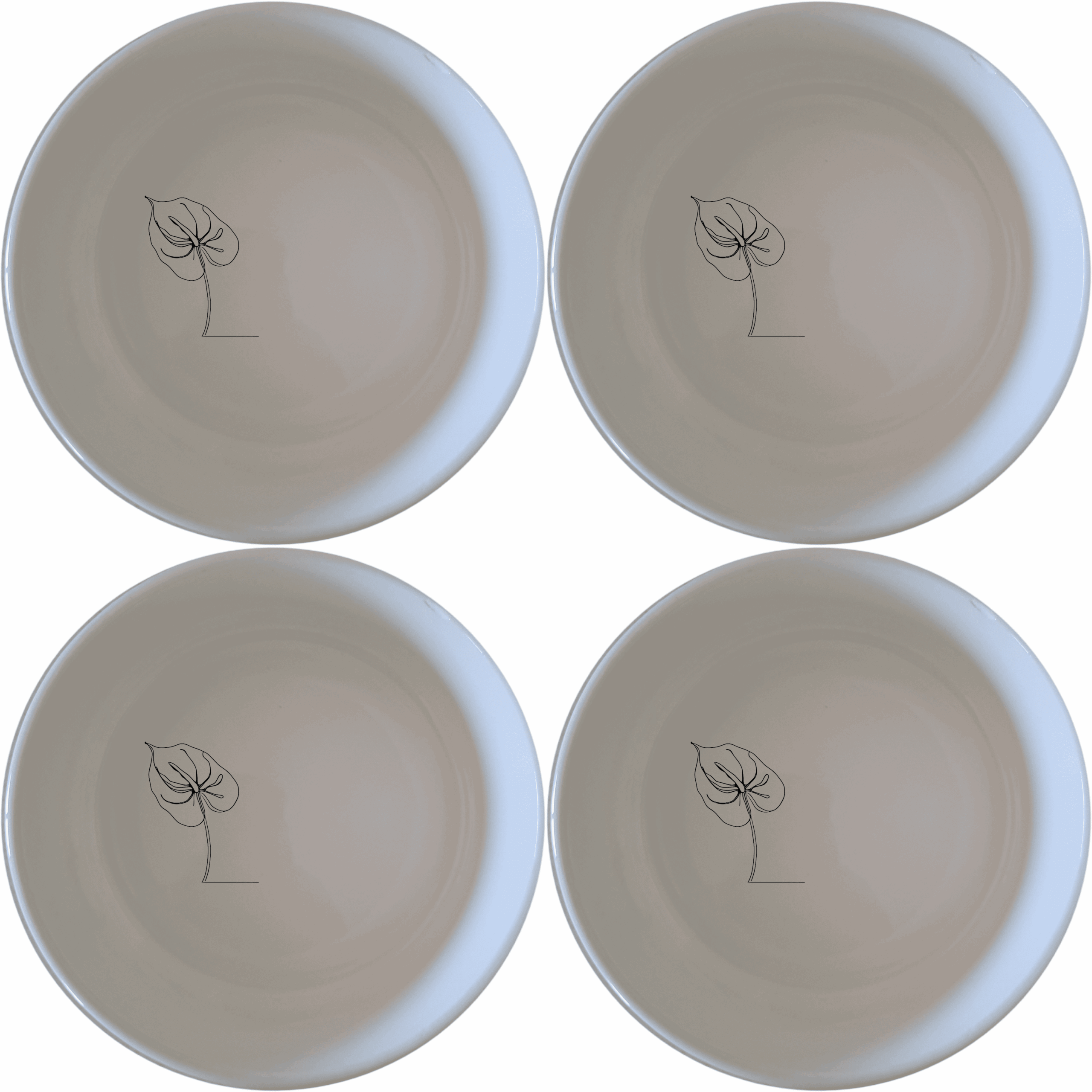 Anthurium Clarinervium Bowl Set of 4 brings a touch of elegance to your table with its minimalist design and subtle botanical motif.