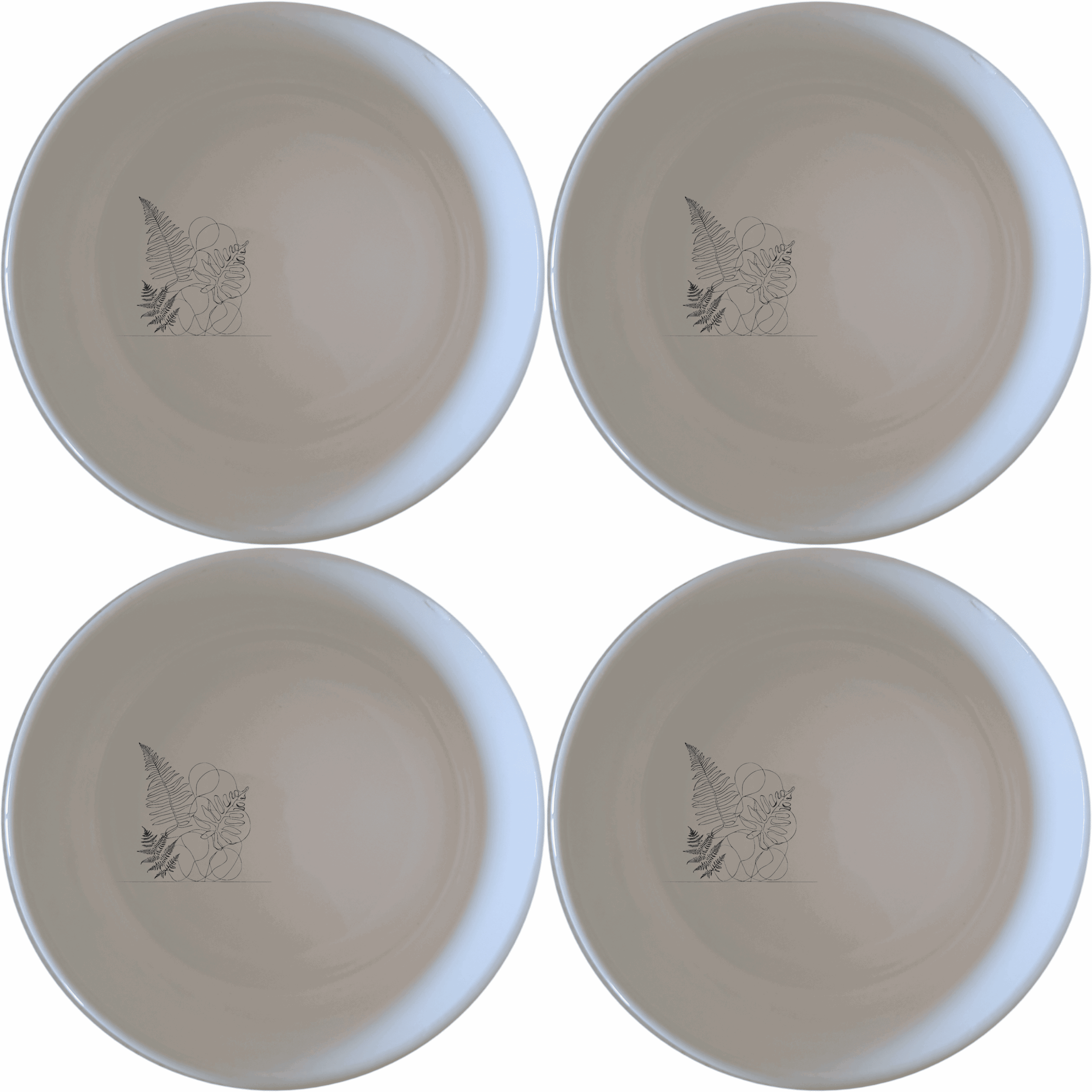 The Aroids and Ferns Bowl Set of 4 features intricate botanical designs, perfect for adding a touch of nature to your dining experience.