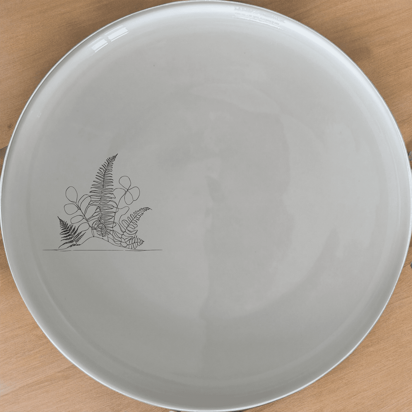 The Aroids Ferns Dinner Plate Set of 4 features a minimalist design with delicate botanical illustrations, perfect for modern dining settings.