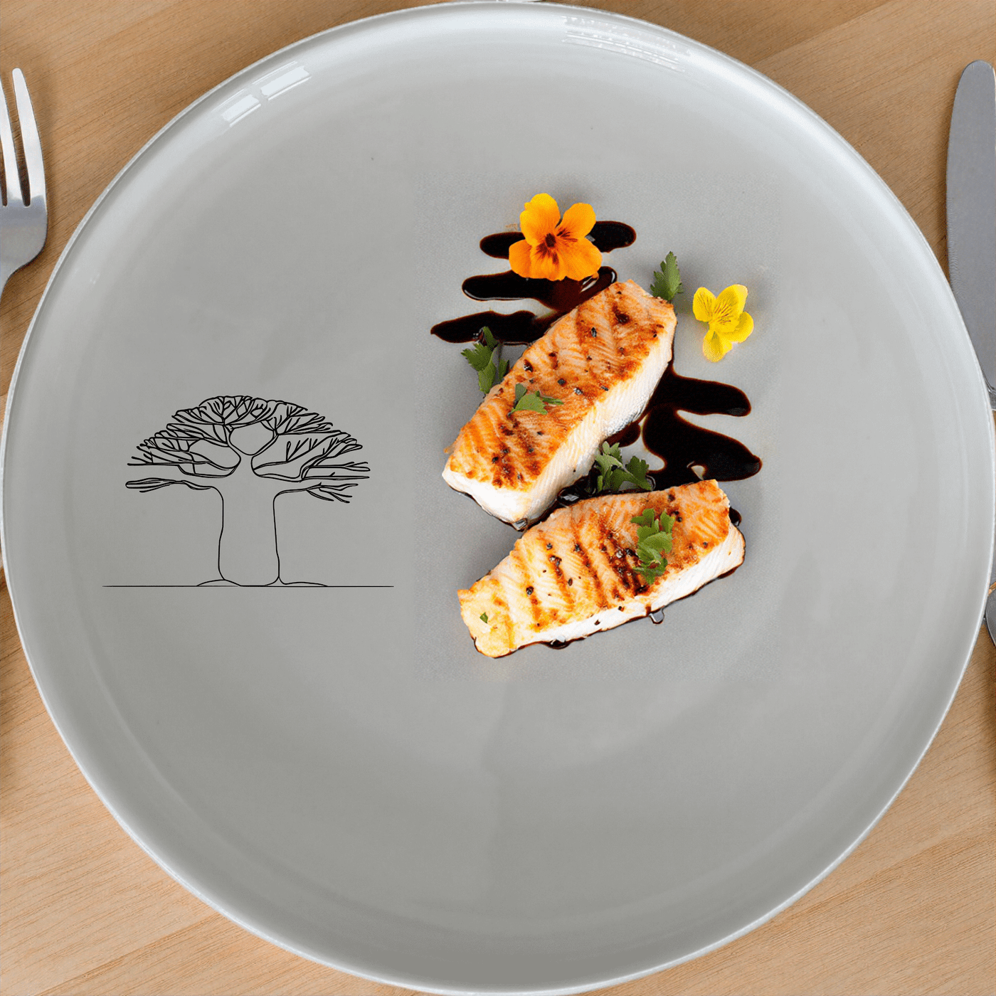 Baobab Tree Silhouette Dinner Plate Set of 4 adds a touch of nature to your dining table with its elegant design.