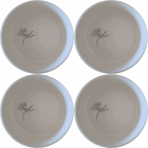 The Bird Paradise Flat Bowl Set of 4 features a delicate bird design, perfect for everyday use or special occasions.