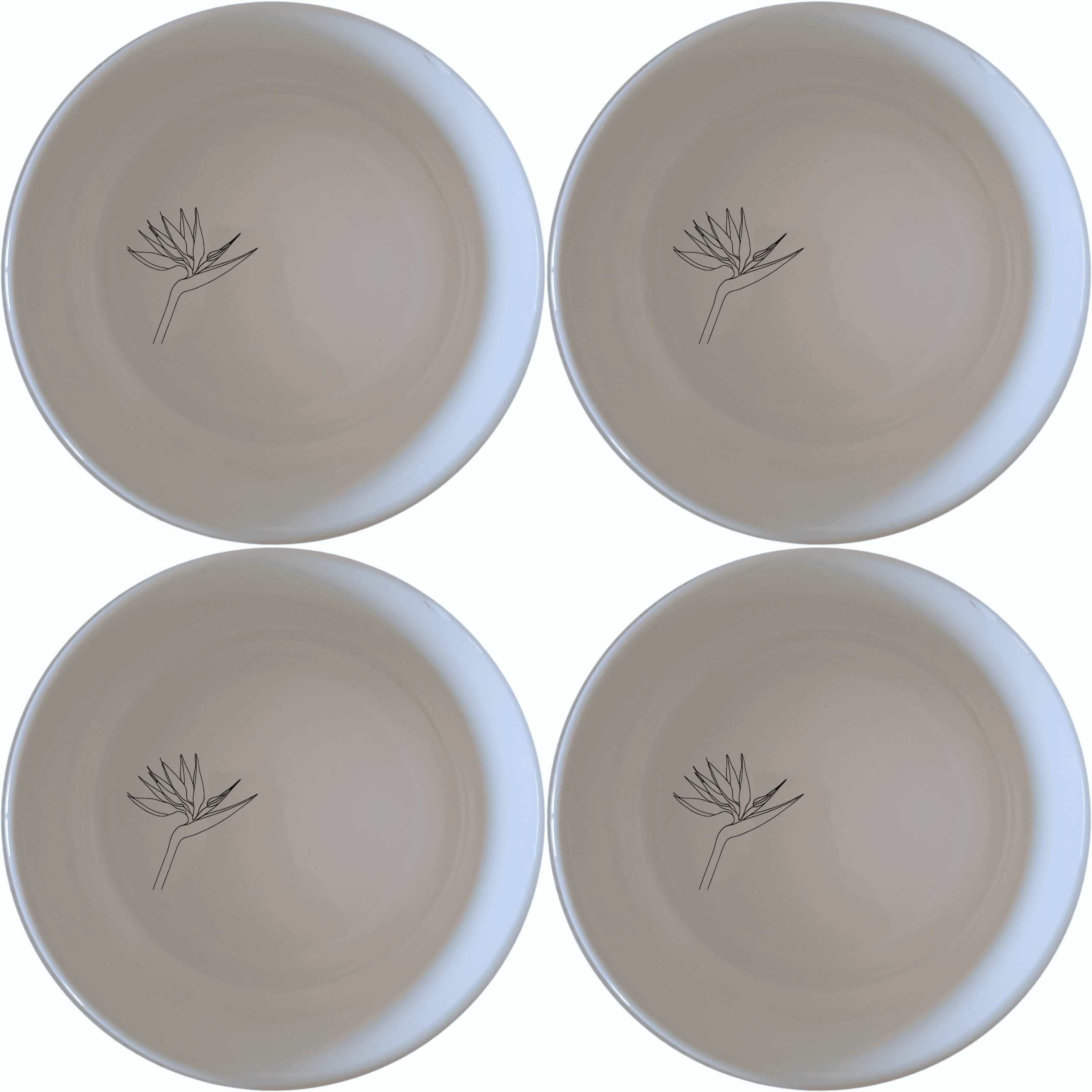 The Bird of Paradise Bowl Set of 4 features delicate bird illustrations, perfect for adding a touch of nature to your dining experience.
