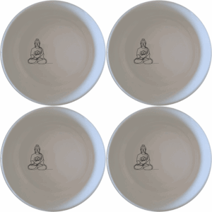 The Budist Imagery Bowl Set of 4 features a serene design perfect for everyday use or special occasions.