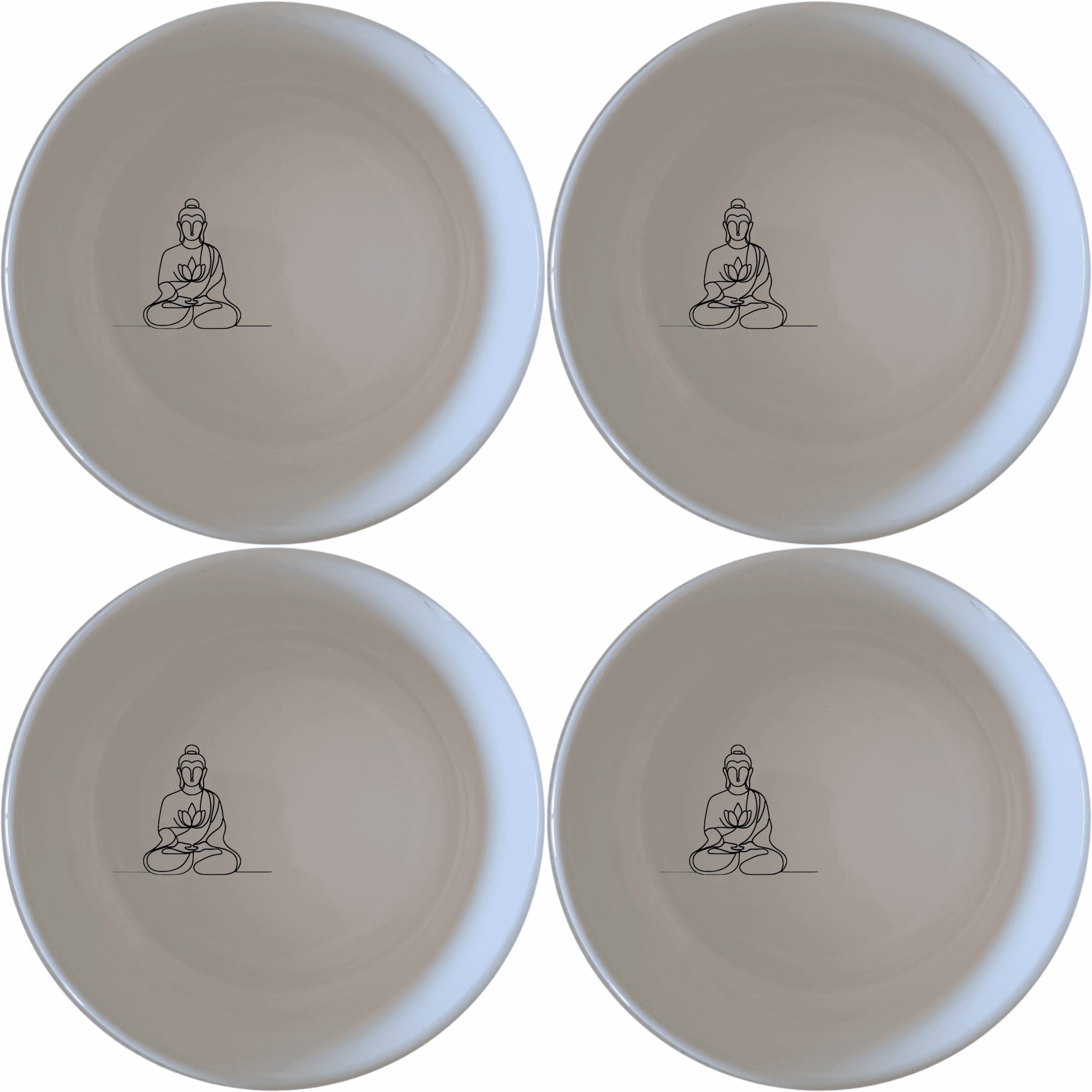 The Budist Imagery Bowl Set of 4 features a serene design perfect for everyday use or special occasions.