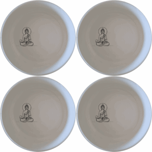 Budist Imagery Bowl Set of 4 is a beautifully designed set of four white ceramic bowls, each featuring a serene Buddha figure in a meditative pose, perfect for adding a touch of tranquility to your dining experience.