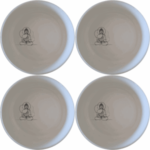 Budist Imagery Bowl Set of 4 offers a serene and minimalist design perfect for any dining table. This set of four white ceramic bowls features a subtle, laser-etched Buddha silhouette, bringing a touch of tranquility and elegance to your meals.