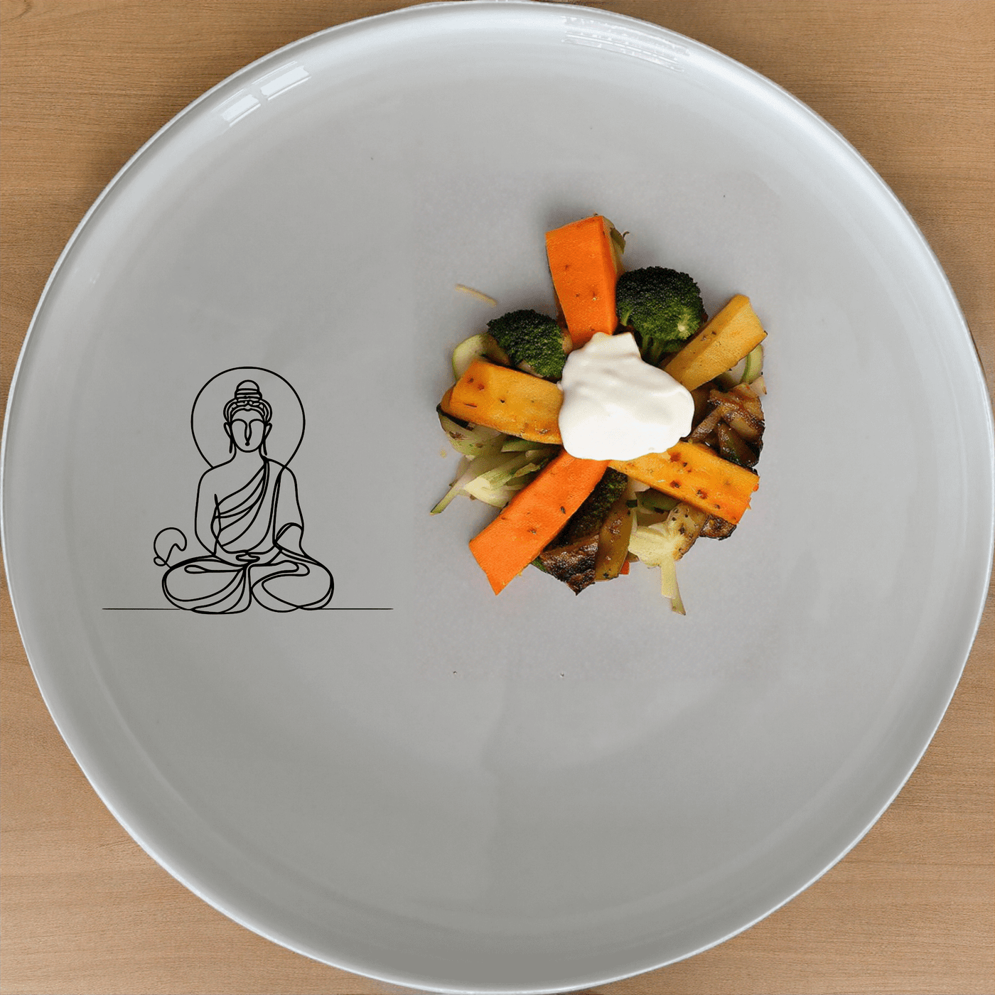 The Budist Imagery Side Plate Set of 4 features a serene and minimalist design, perfect for adding a touch of tranquility to any dining setting.