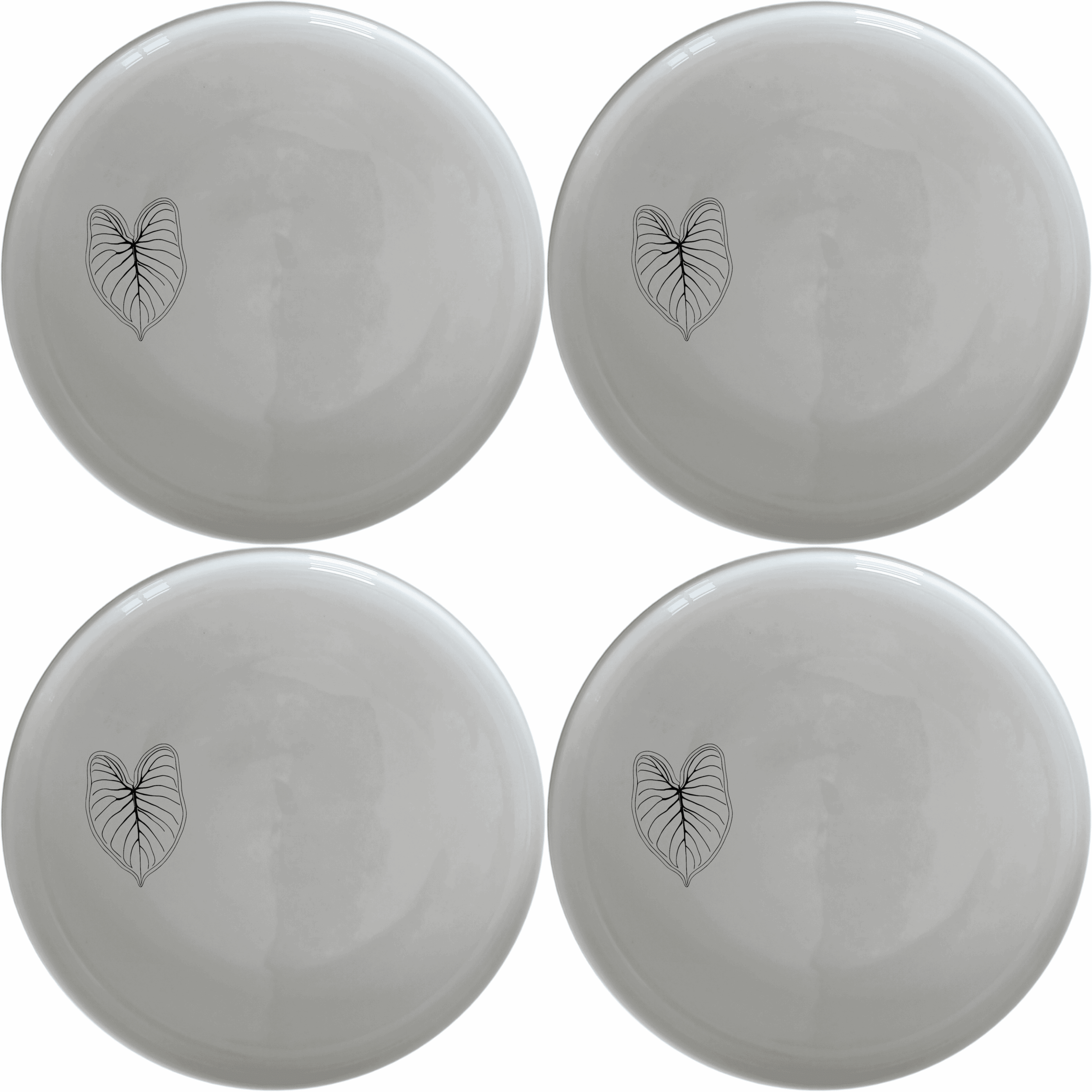 The Caladium Bicolor Dinner Plate Set of 4 features a sleek, modern design with a subtle leaf motif, perfect for elevating any dining experience.