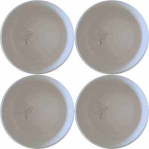 The Calathea Orbifolia Bowl Set of 4 features a delicate leaf design, perfect for everyday use or special occasions.
