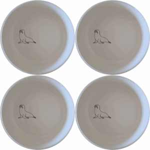 The Cape Fur Seal Bowl Set of 4 features sleek silhouettes on white ceramic, perfect for modern dining and everyday use.