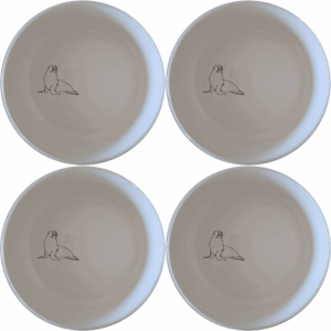 The Cape Fur Seal Bowl Set of 4 features elegant silhouettes on white ceramic, perfect for modern dining and gifting.
