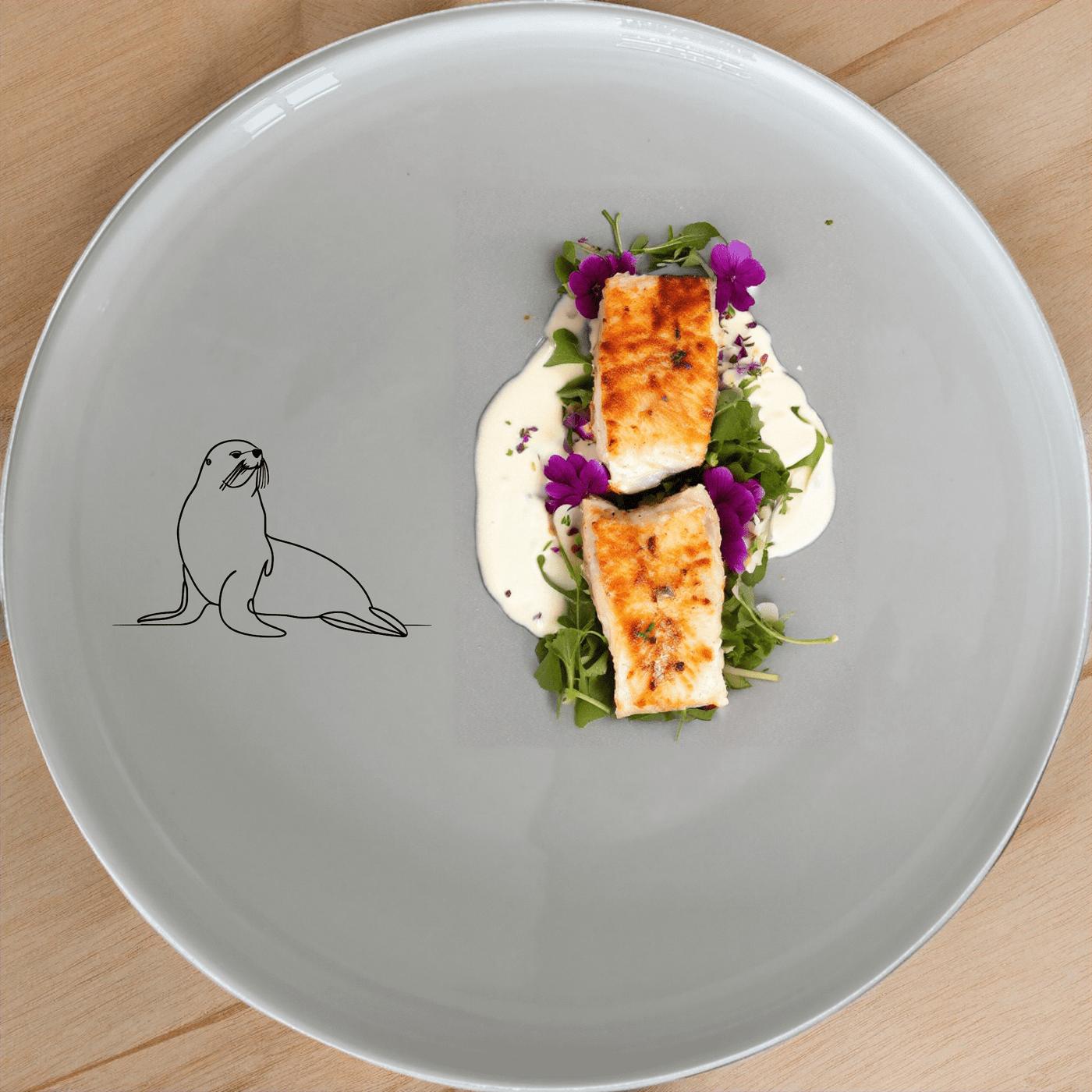 The Cape Fur Seal Dinner Plate Set of 4 features elegant silhouettes on white ceramic plates, perfect for modern dining.