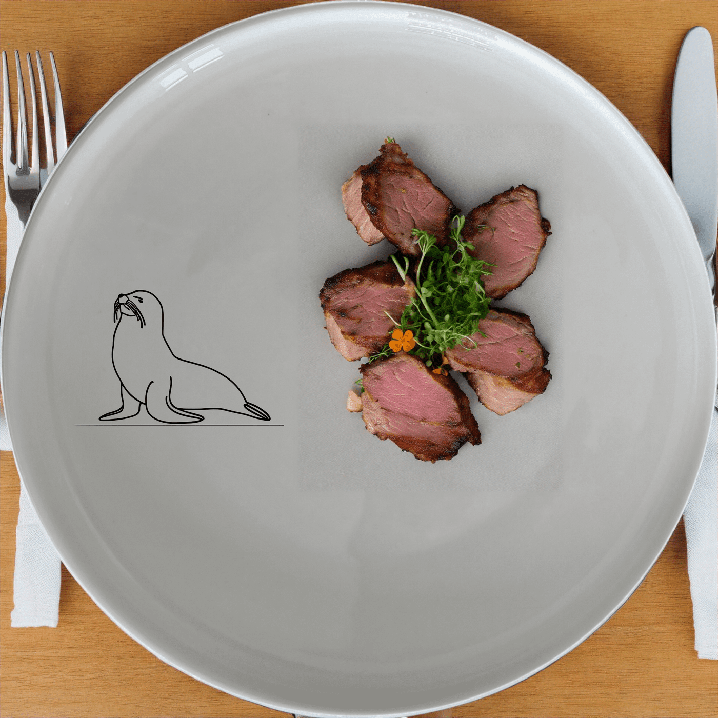 The Cape Fur Seal Side Plate Set of 4 features elegant silhouettes on white ceramic plates, perfect for modern dining.