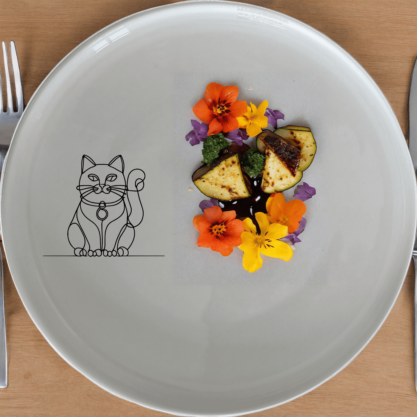 Chinese Fortune Cat Dinner Plate Set of 4 - Range 4 is a stylish and elegant set of four dinner plates featuring a traditional Chinese Fortune Cat design.