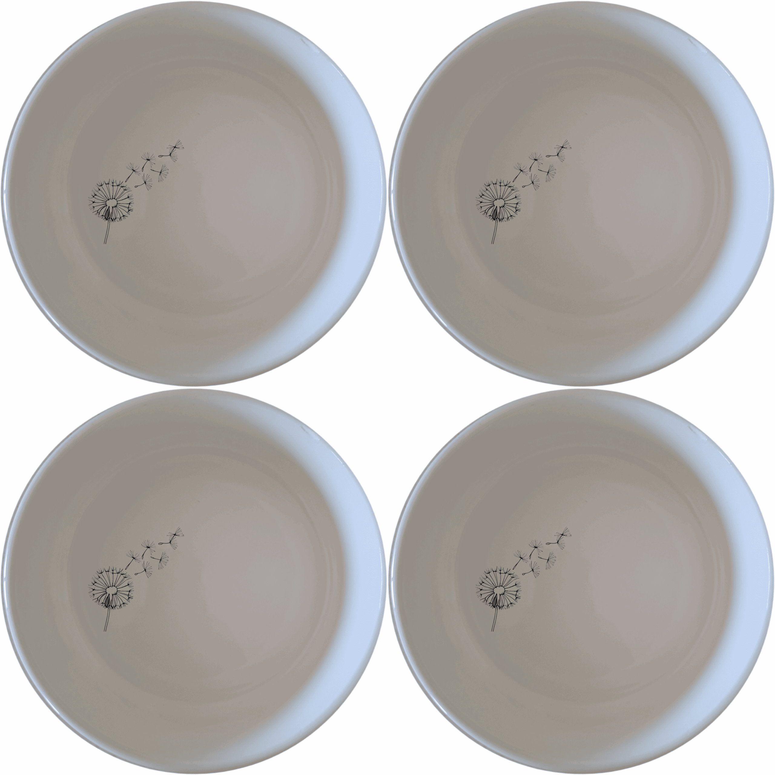 The Dandelion Seeds Wind Bowl Set of 4 features delicate laser-etched designs on white ceramic bowls, perfect for everyday use or special occasions.