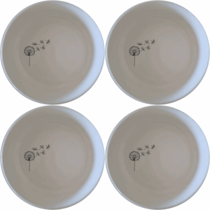 The Dandelion Seeds Wind Bowl Set of 4 features delicate laser-etched designs on white ceramic bowls, perfect for everyday use or special occasions.