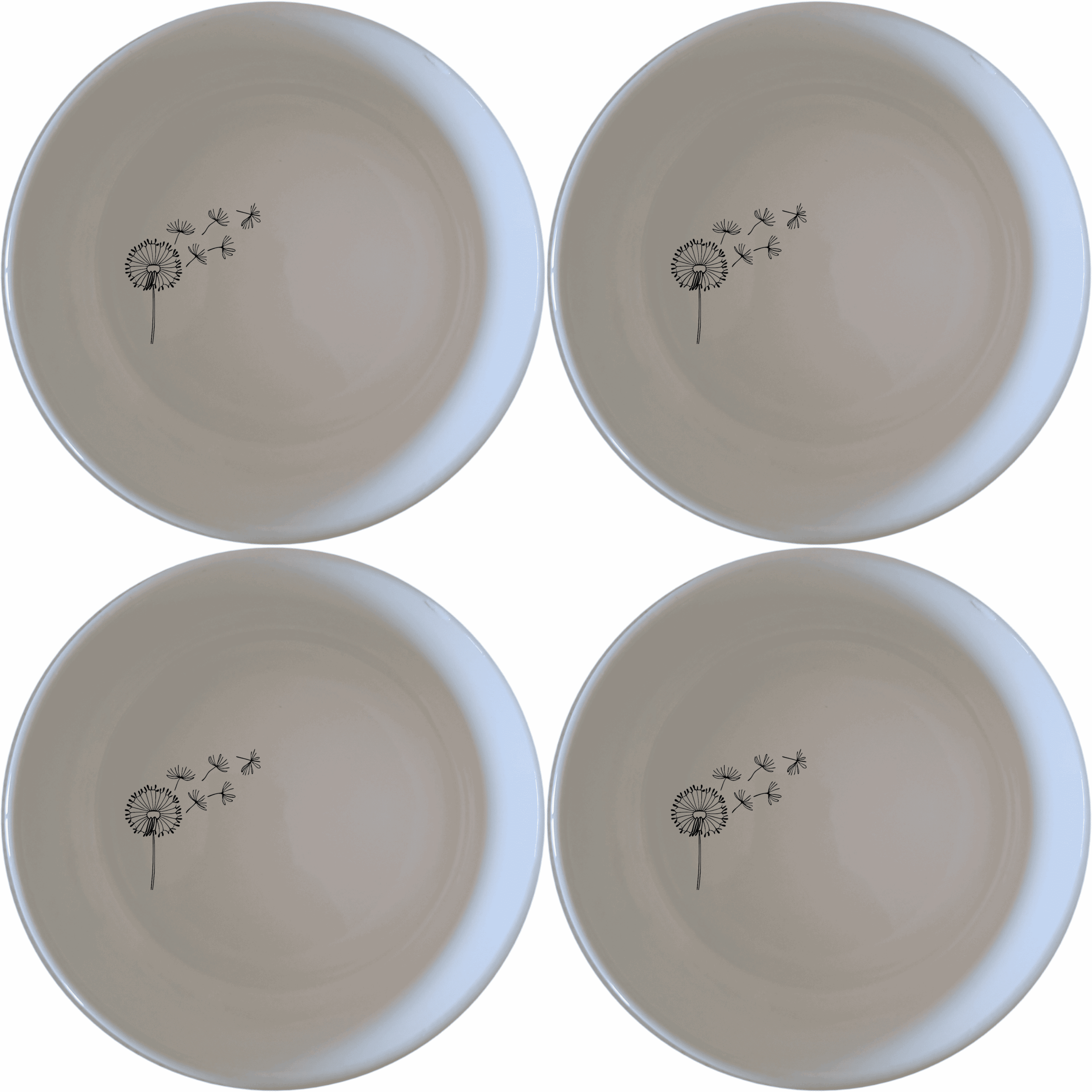 The Dandelion Seeds Wind Bowl Set of 4 features delicate laser-etched designs on white ceramic bowls, perfect for everyday use or special occasions.