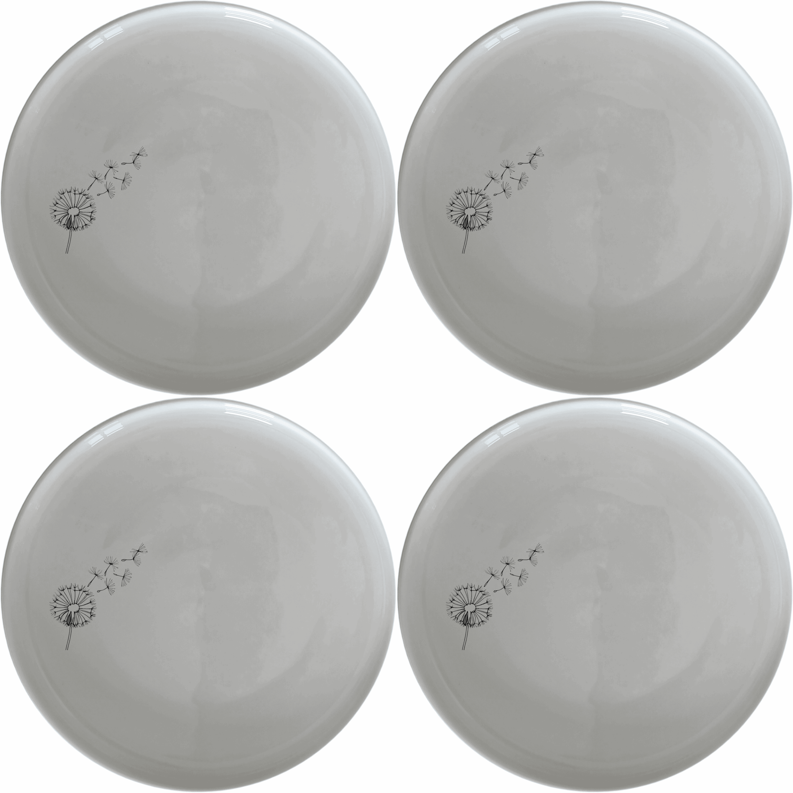 The Dandelion Seeds Side Plate Set of 4 features delicate laser-etched designs on white ceramic plates, perfect for everyday use and special occasions.