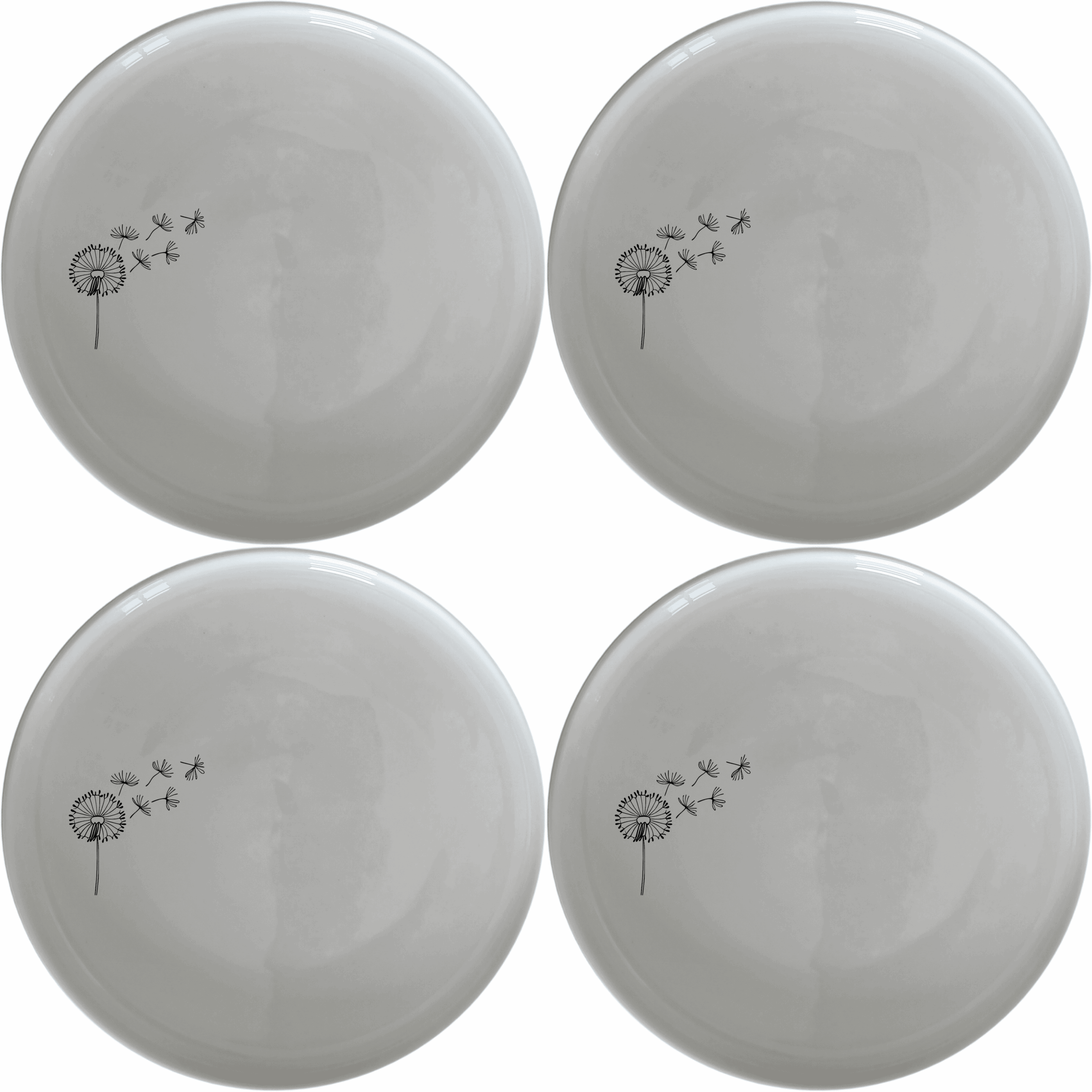The Dandelion Seeds Side Plate Set of 4 features delicate laser-etched designs on white ceramic plates, perfect for everyday dining or special occasions.