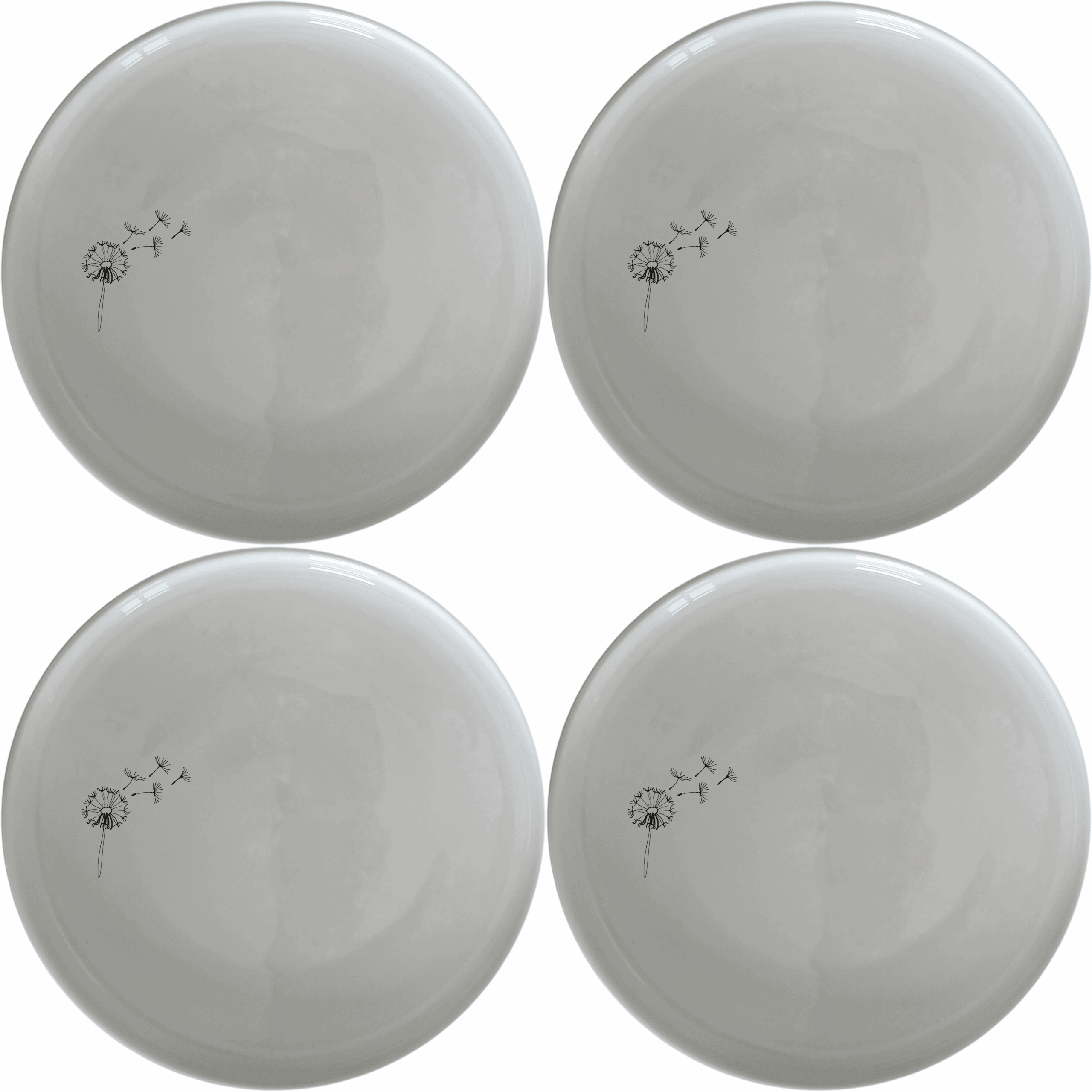 The Dandelion Seeds Dinner Plate Set of 4 features delicate laser-etched designs on white ceramic plates, perfect for everyday elegance and special occasions.