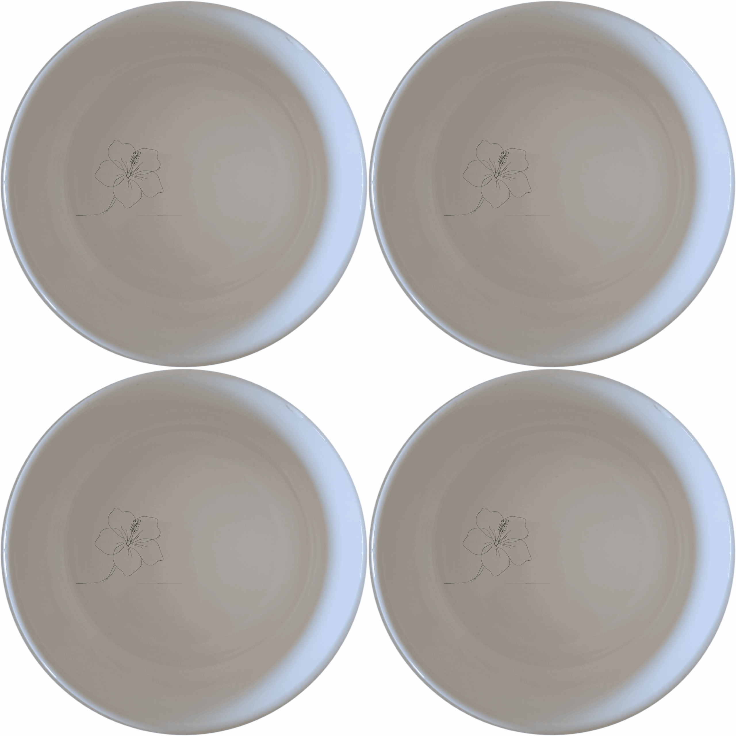 The Delicate Hibiscus Flower Bowl Set of 4 adds a touch of nature to your table setting with its subtle floral design.