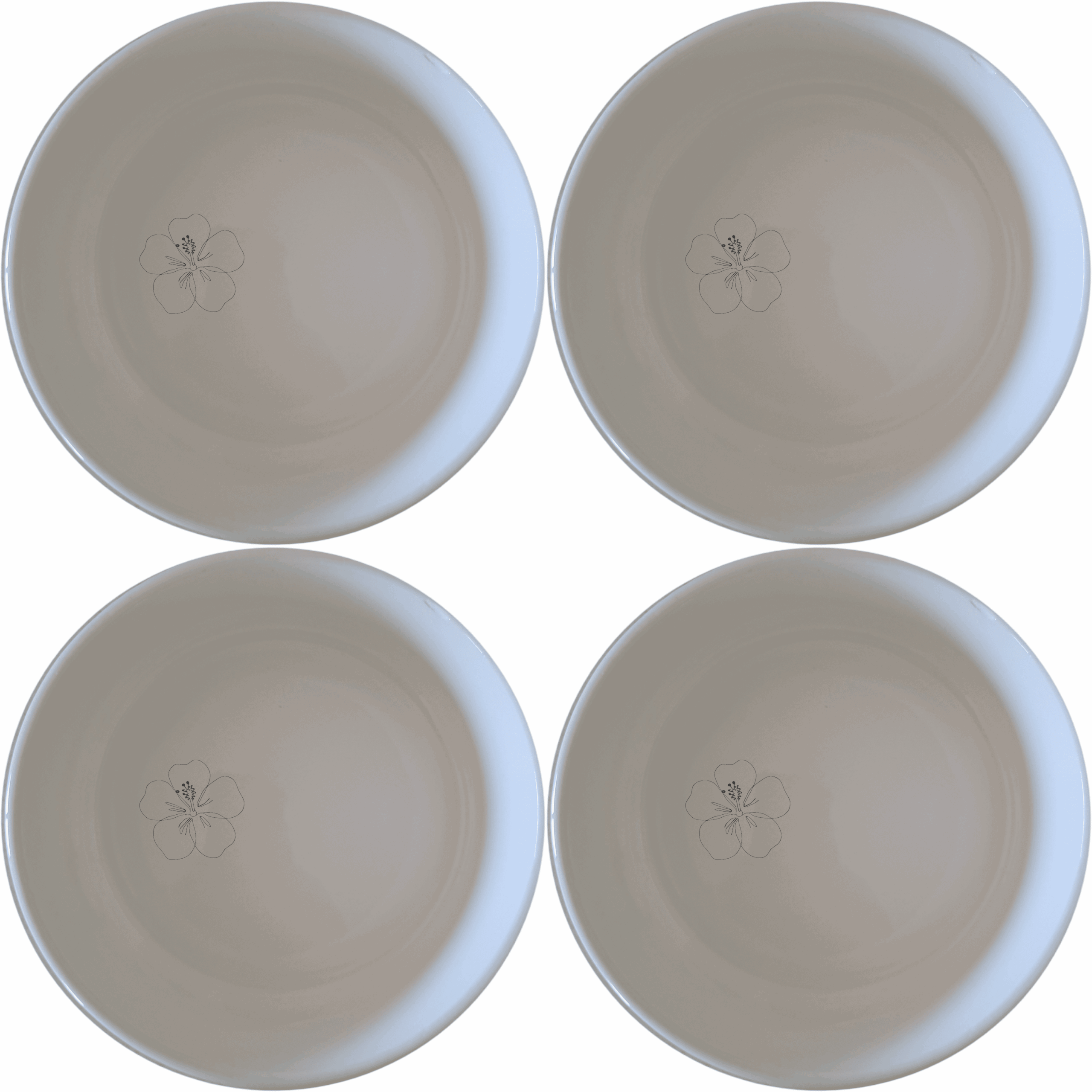 The Delicate Hibiscus Flower Bowl Set of 4 features a subtle, elegant design perfect for any dining occasion.